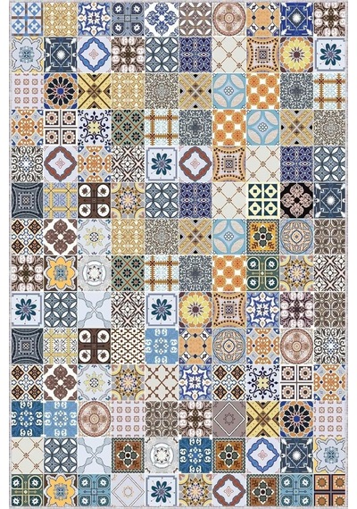 Viva Home Kaymaz Tabanlı Çini Desen Rulo Yolluk Ar337, Mavi, 80 X 190 Diğer