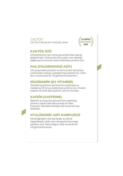 Gözenek Karşıtı Kaktüs Özlü Serinletici Hidrojel Yüz Maskesi 4 Adet