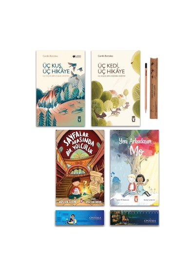 Timaş Çocuk Üç Kuş Üç Hikaye - Üç Kedi Üç Hikaye - Arkadaşım Mo - Sayfalar Arasında Bir Yolculuk Set 4 Kitap