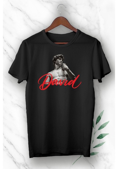 Flood Of Style Unisex Siyah Mitoloji Davut Heykeli Baskılı Tişört