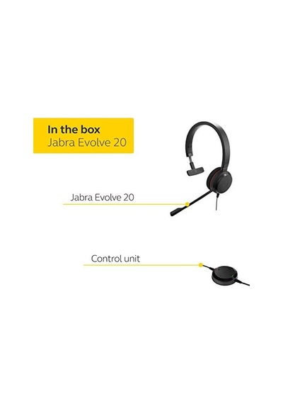 Evolve 20 Uc Mono Headset Unified Communications Headphones For Voıp Softphone With Pasif Noise Cancellation Usb-cable With Controller Black 50 x 22