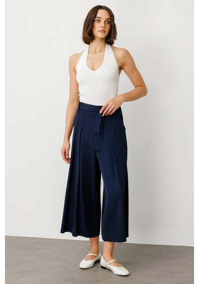 On Fashion Beli Kemerli Cepli Pantolon Etek Lacivert