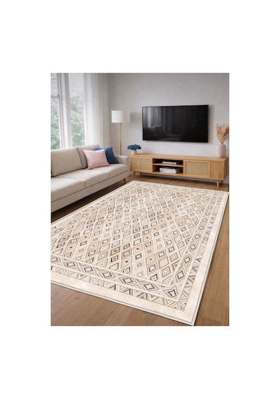 STY Home Krem Dijital Baskı Halı Kaymaz Tabanlı Yıkanabilir Halı Yolluk Salon Halısı133