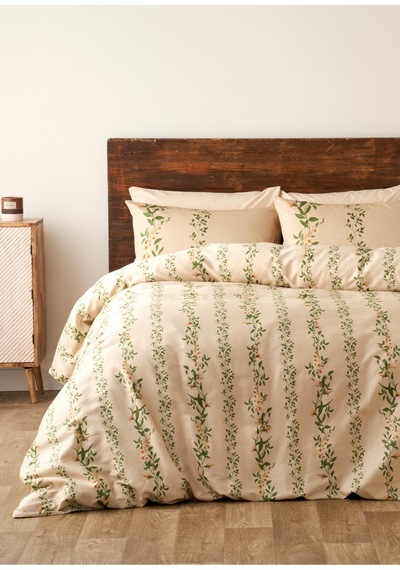 Bella Maison %100 Pamuk Saten Flora Çift Kişilik Nevresim Takımı Bej 200x220 Cm Bej