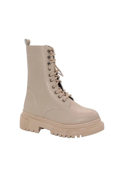 Mergenshoes B308 Ten Fermuarlı Bağcıklı Kadın Bot Ten