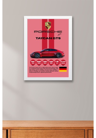 Porsche Taycan Gts Premium Elektrikli Spor Araba Tablosu - Teknik Özellikli Otomobil Duvar Dekoru Beyaz Porsche Taycan Gts Premium Elektrikli Spor Araba Tablosu - Teknik Özellikli Otomobil Duvar Dekoru Beyaz