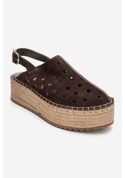 Luvishoes Fraga Kahverengi Süet Hakiki Deri Kadın Hasır Dolgu Taban Sandalet Kahverengi