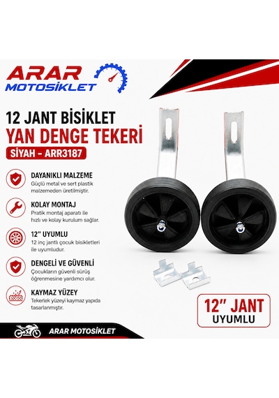 12 Jant Bisiklet Yan Denge Tekeri Siyah-arr3187