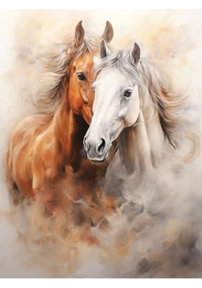 Renkli Baskılı Sayılarla Boyama Hobi Seti Çerçeveli 50x65 Cm: Asil Atlar