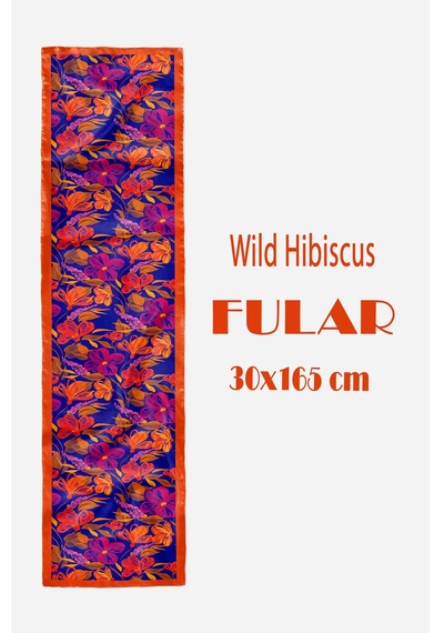 Wild Hibiscus Desen Şık & Zarif Kadın Aksesuarı Saten Fular 30x165cm Çok Renkli