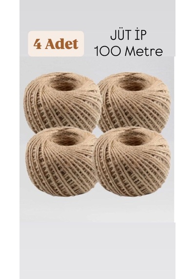 4 Adet Hasır Jüt İp 100 Metre Doğal Jüt İp - Keten İpi, Hasır İp, Halat İp, Çuval İpi Süsleme İpi 25 Diğer