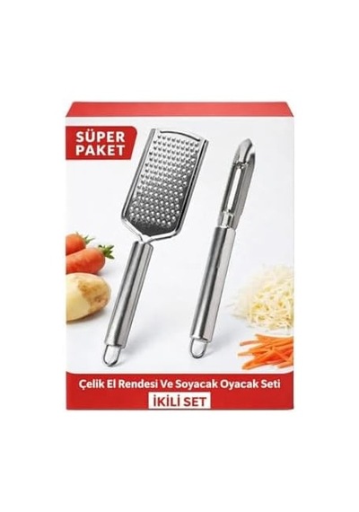 Paslanmaz Çelik El Rendesi Ve Soyacak Oyacak Seti, 2 Parça, Beyaz, Ergonomik Tasarım, Gıda Güvenli