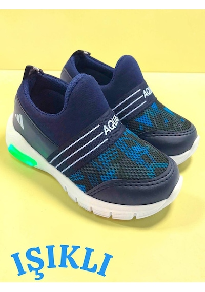 Ellaboni Kız / Erkek Çocuk Yumuşak Işıklı Spor Ayakkabı Nefes Alabilen Hafif Aqua Sneaker Lacivert