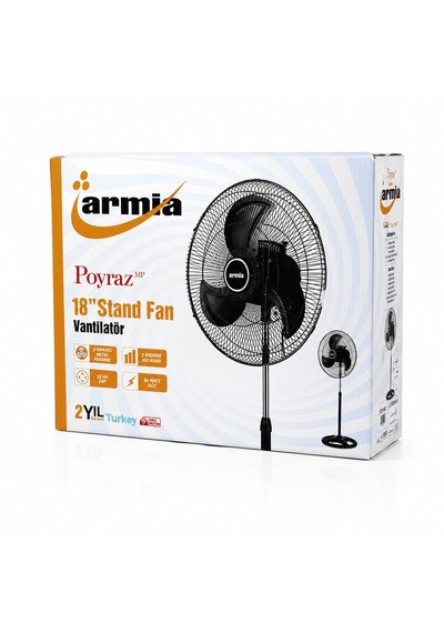 18 İnç Sanayi Vantilatör 3 Metal Kanat: Çap:56cm - Y: 140cm - 3 Kademe Hız 80w 5492