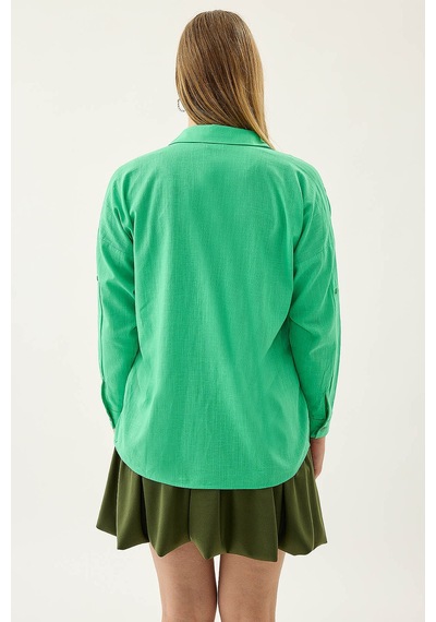 Vitrin Basic Oversize Önden Cepli Gömlek Yeşil