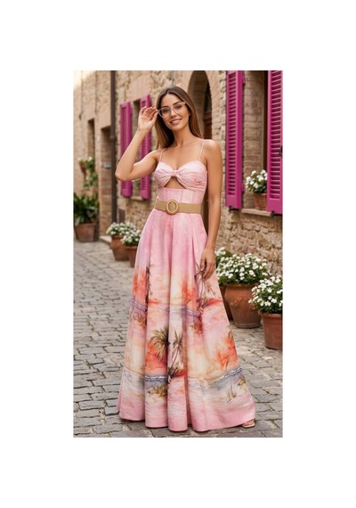 Wellway Keten Kumaş Model Düğme Detaylı Elbise Kemer Dahildir -pembe-3038 Yeşil
