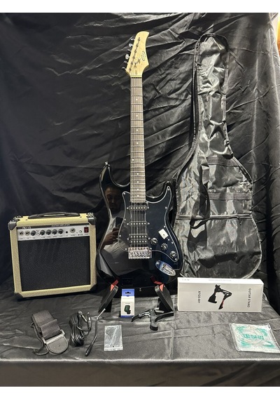 Siyah Elektro Gitar Full Set 15w Bluetooth Amfi