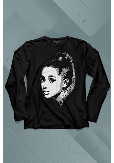 Adriana Grande Portre Silüeti Uzun Kollu Tişört Baskılı Çocuk T-shirt 001