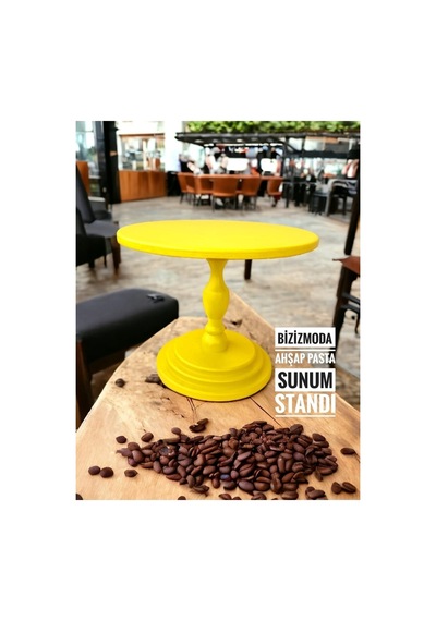 Pasta Standı Ahşap Ayaklı Sunum Servis Standı Sunum Pasta Kek Standı Düzenleyici Sarı