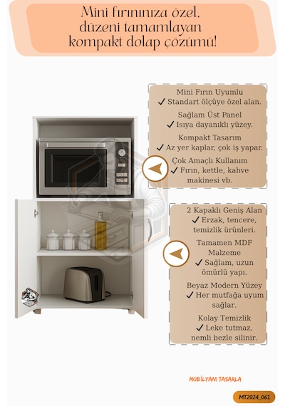 Tamamı Mdf Mini Fırın Dolabı 2 Kapaklı Çok Amaçlı Mutfak Dolabı