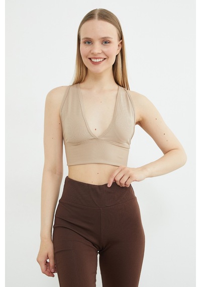 Fullamoda Basic Fitilli Kaplı Büstiyer Bej
