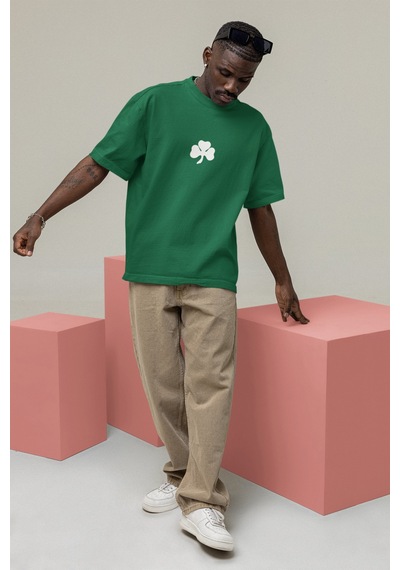 Noıssey Boston Celtics Baskılı Oversize Baskılı Pamuklu Bisiklet Yaka Kısa Kollu Oversize T-shirt Yeşil