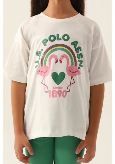 U.S. Polo Assn. U.s. Polo Assn Lisanslı Rainbow Krem Kız Çocuk Bermuda Takım 5274-43171 Krem