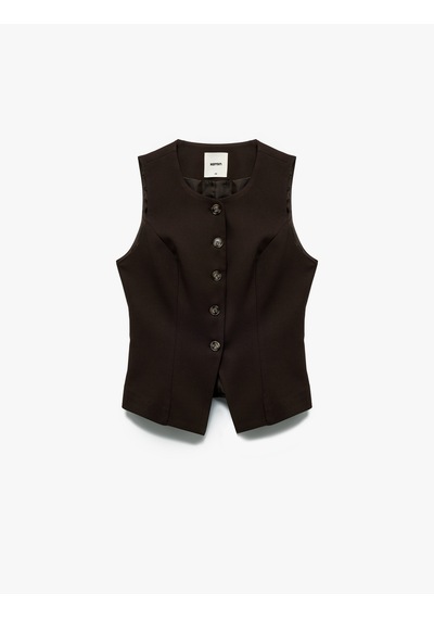 Koton Slim Fit Bisiklet Yaka Düğmeli Peplum Blazer Yelek Kahverengi 7wak20005pw Kahve