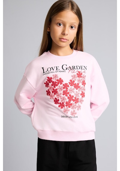 Defacto Relax Fıt Bisiklet Yaka Kalp Desenli Sweatshirt Kız Çocuk I4150a826aupn47 Pembe-pn47