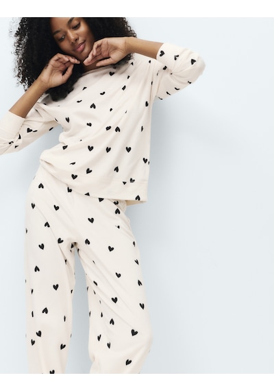 Marks & Spencer Polar Baskılı Pijama Takımı T37004626F Krem Mix