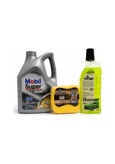 Mobil Süper 3000 Formula R 5W-30 Motor Yağı 5 L + Oto Şampuan 1000 ML + Yıkama Süngeri
