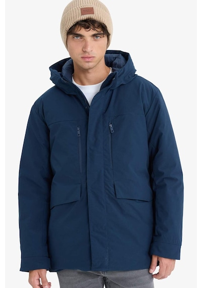 Defacto Su İtici Regular Fit Kapüşonlu Fermuarlı İç Cepli Cebi Pelüşlü Mont E9248ax25wnnv175 Lacivert-nv175
