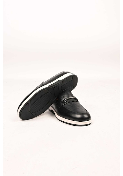 Bestello Bağcıksız Tokalı Loafer Termo Taban Hakiki Deri 333-5582 Erkek Ayakkabı Siyah