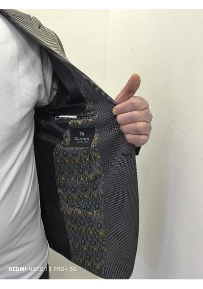 Duayen Dmctekstil Erkek Siyah Desenli İtalyan Kesim Dar Kalıp Tek Düğme Blazer Ceket