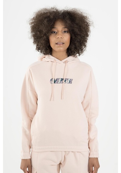 Maraton Sportswear Comfort Kadın Kapşonlu Uzun Kol Basic Pudra Sweatshirt 22973-pudra