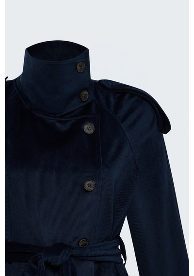 Sateen Kadife Kısa Ceket - Lacivert-138107