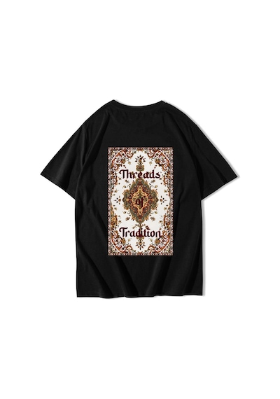 Brz Collectıon Brz Collection Unisex Oversize Threads Of Tradition Vintage Halı Motifli T-shirt Siyah