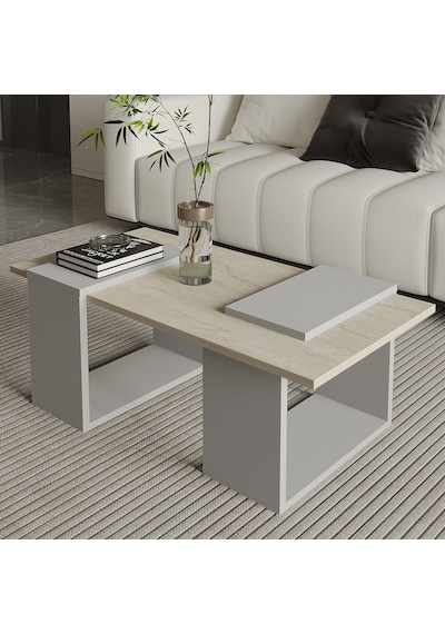 Matris Modern Orta Sehpa Geometrik Tasarım Ve Şık Detaylar Gri/traverten