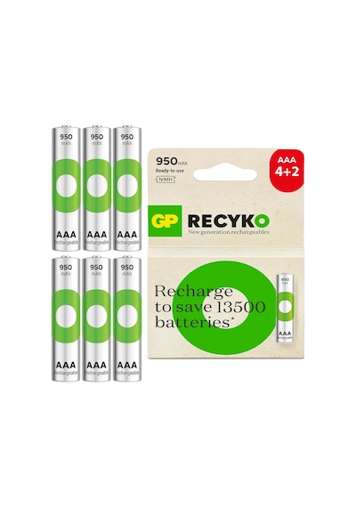 Gp Batteries Recyko 950mah Aaa İnce Kalem 6 Adet Ni-mh Şarjlı Pil 1.2 Volt