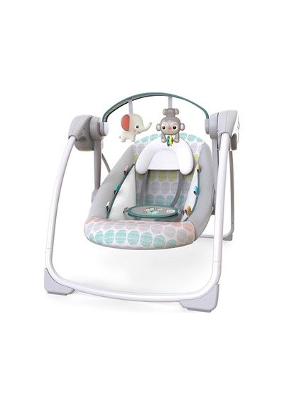 Bright Starts Bebek Salıncağı, Uyarlanabilir Hız, Kumaş Oyuncaklar, Müzik, Çıkarılabilir Oyuncak Barı, 0-9 Ay 3-9 Kg Tuhaf Vahşi İle Portatif Otomatik 6 Vitesli Açık Bej