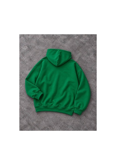 Genel Markalar Unisex Oversize Pikeli Double Face Kapüşonlu Sweatshirt Yeşil