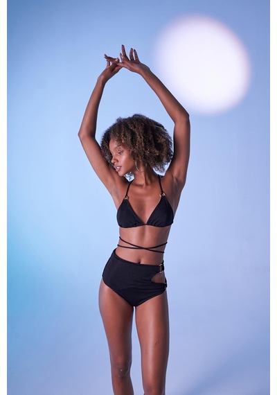 Holly Lolly Yüksek Bel Aksesuar Detaylı Delphi Bikini Altı Siyah
