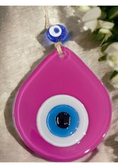Orta Boy Pembe Damla Desen Nazar Boncuklu Duvar Dekoru Cam Duvar