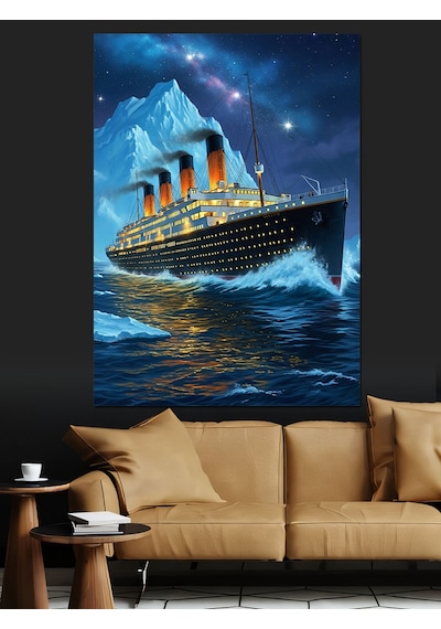 Buzdağına Çarpan Titanic Gemisi Tablosu Dekoratif Kanvas - Mdf Ahşap Tablo