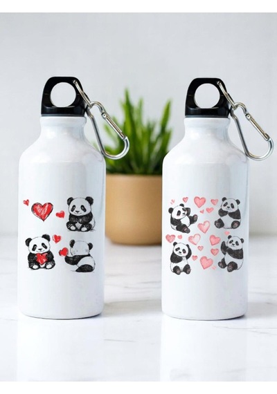 Panda Baskılı 2'li Matara Suluk Beyaz
