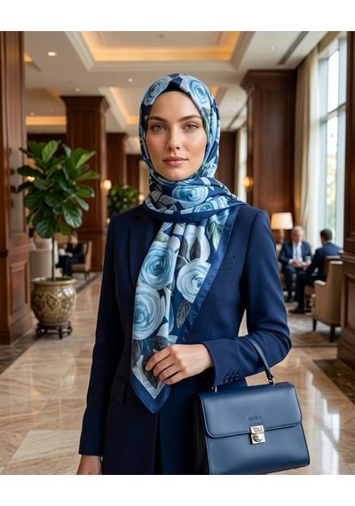 Moda Nuda Desenli Pamuk Soft Şal Lacivert Açık Mavi İlham Serisi Lacivert - Açık Mavi