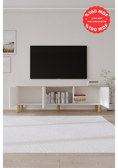 Ece Bohem Tamamı Mdf Tv Ünitesi 180 Cm Safir Meşe Beyaz