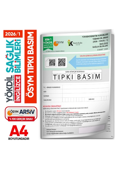 2026/1 Yökdil İngilizce Sağlık Bilimleri Ösym Çıkmış Soru Tıpkı Basım Deneme Kitapçığı Türkiye Genel