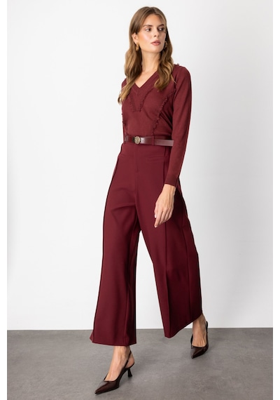 On Kadın Beli Kemerli Bol Paça Pantolon 64133 Bordo Bordo