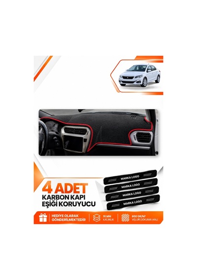 Peugeot 301 2012-2022 Uyumlu Ön Torpido Koruma Kılıfı Halısı Örtüsü - Siyah Kırmızı